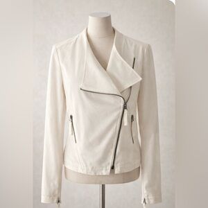 Go Silk Washable Silk Ivory Moto Jacket Small Asymmetrical Zip Jacket